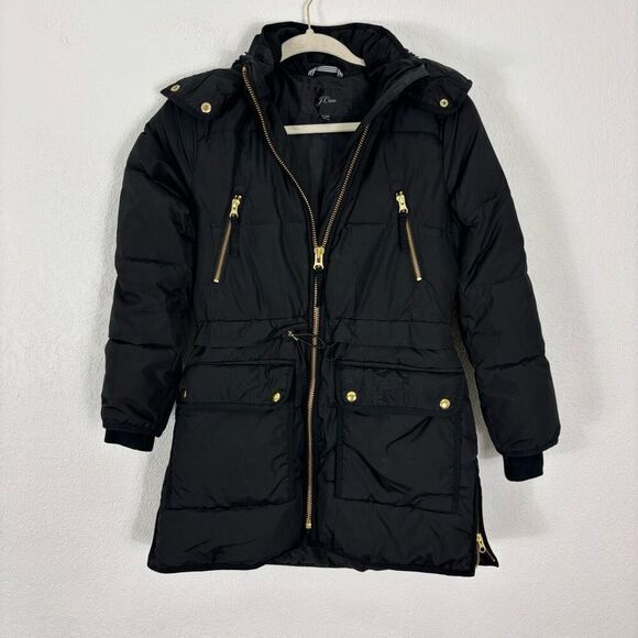 J. Crew Black Chateau Puffer Jacket with PrimaLoft Hooded Winter Jacket Size XXS - Picture 1 of 6